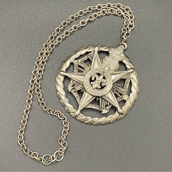 1960s Mid Century Masonic Emblem Metal Pendant and Chain - Picture 1 of 10